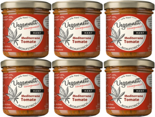 veganer Brotaufstrich- 6er Pack Mediterrane Tomate mit Hanfsaat